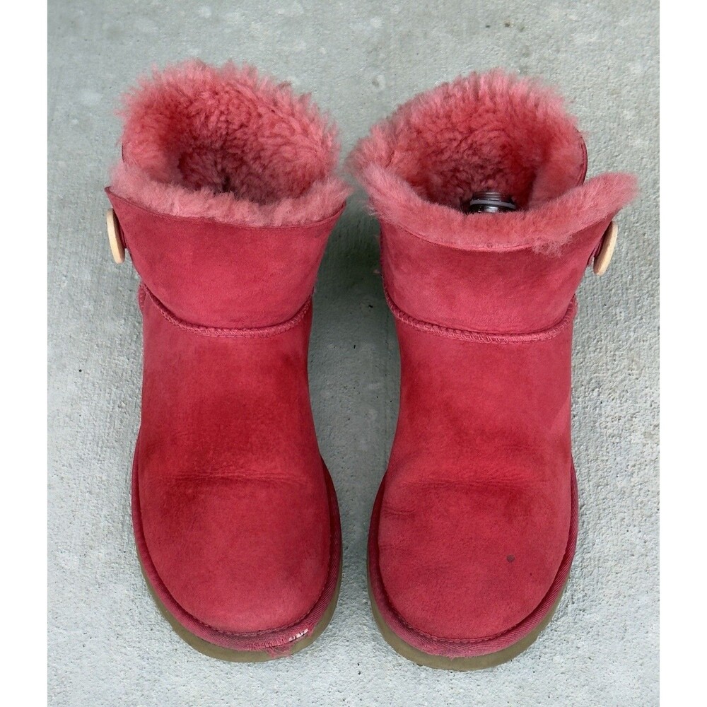 UGG Australia Red Pink Sheepskin Button Short Boots Womens Size 9 EU 40
